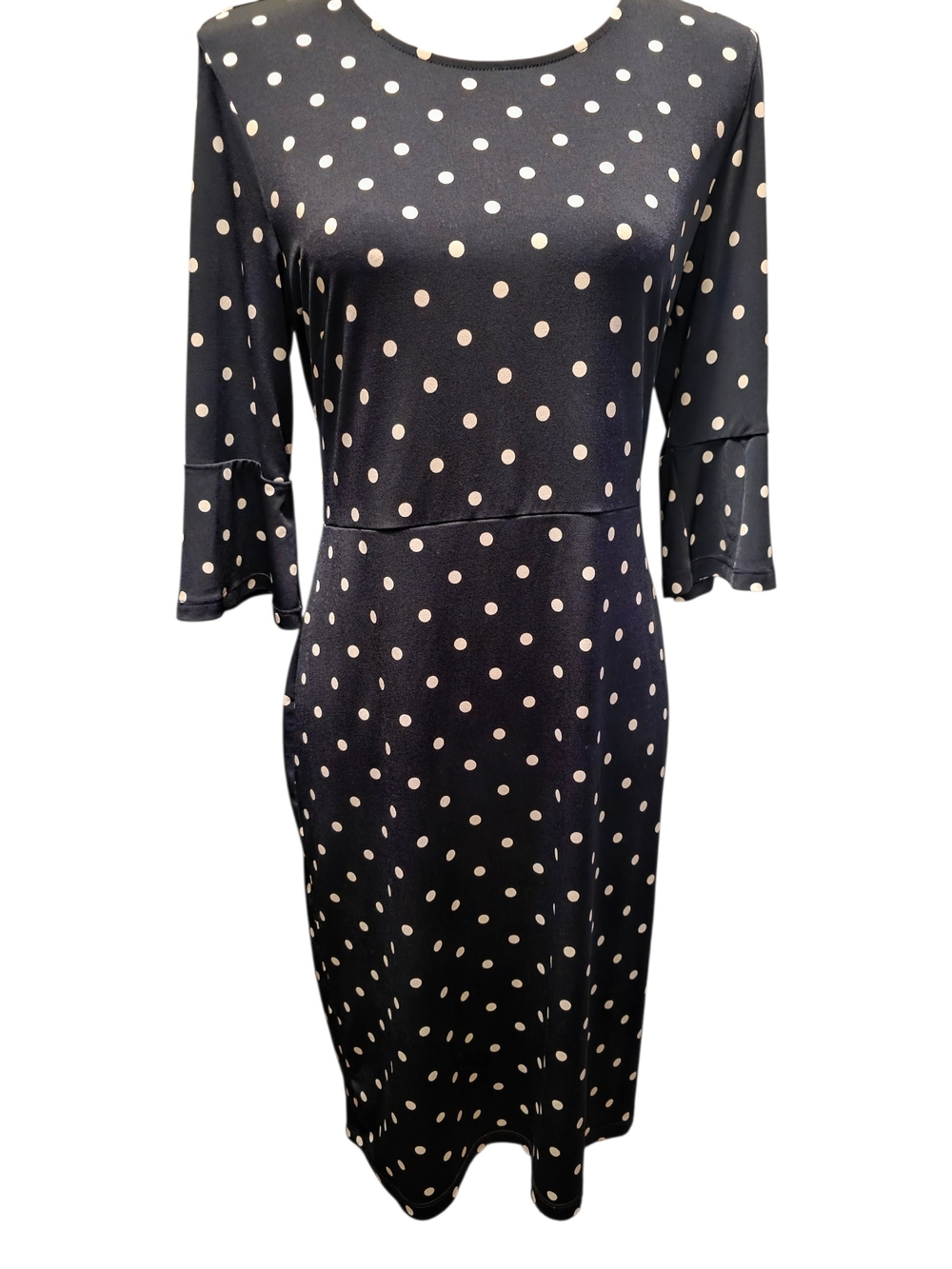 The Limited Black Polka Dot Midi Dress Cream Dots-Elegant Everyday Style SMALL
